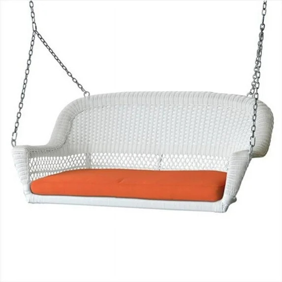Jeco W00206S-B-FS016 White Wicker Porch Swing With Orange Cushion | Walmart (US)