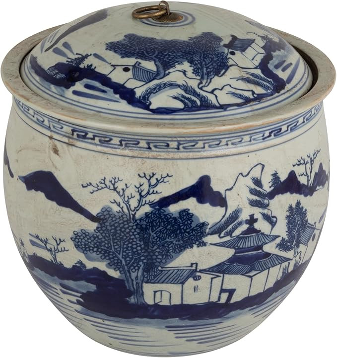 Creative Co-Op Hand-Painted Stoneware Vintage Reproduction Ginger Jar with Landscape & Brass Ring... | Amazon (US)