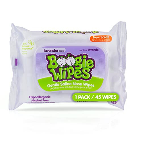 Saline Nose Wipes by Boogie, for Baby & Kids, Face, Hand & Body, FSA/HSA Eligible, Made with Vitamin E, Aloe, and Natural Saline, Lavender Scent, 45 Count (Pack of 1) | Amazon (US)