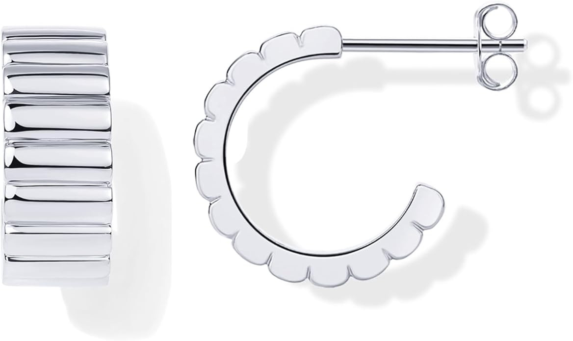 PAVOI 14K Gold Plated Ribbed Hoop Earrings for Women - Chunky Ridge Statement Earrings - Boho Puf... | Amazon (US)