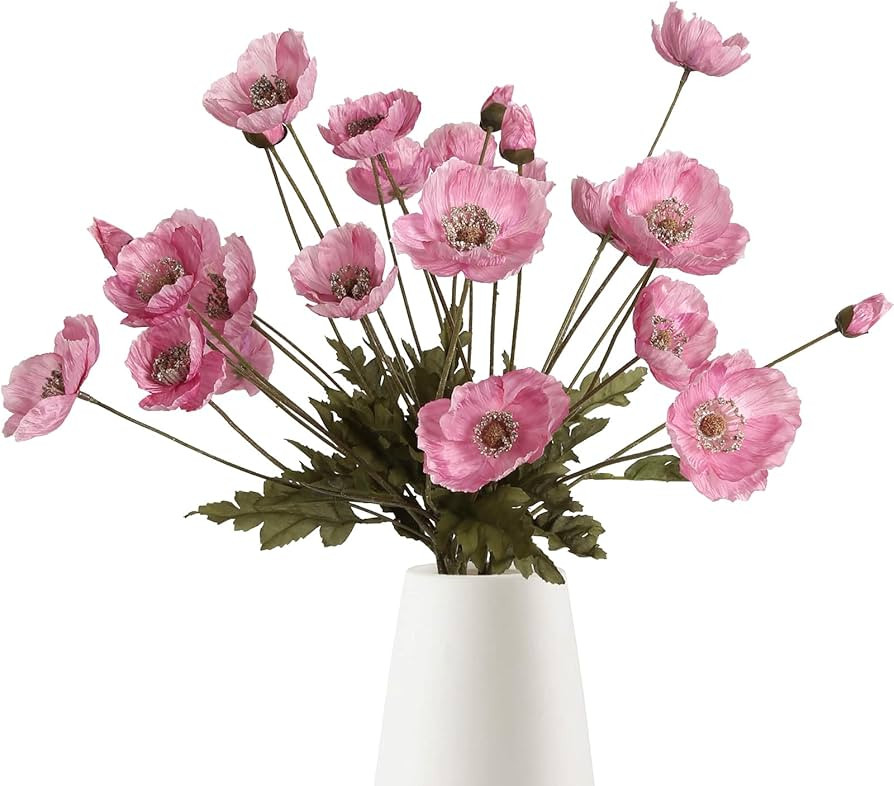IPOPU Pink Artificial Poppy Silk Flowers 6pcs for Decoration - Faux Flowers With Stems for Weddin... | Amazon (US)
