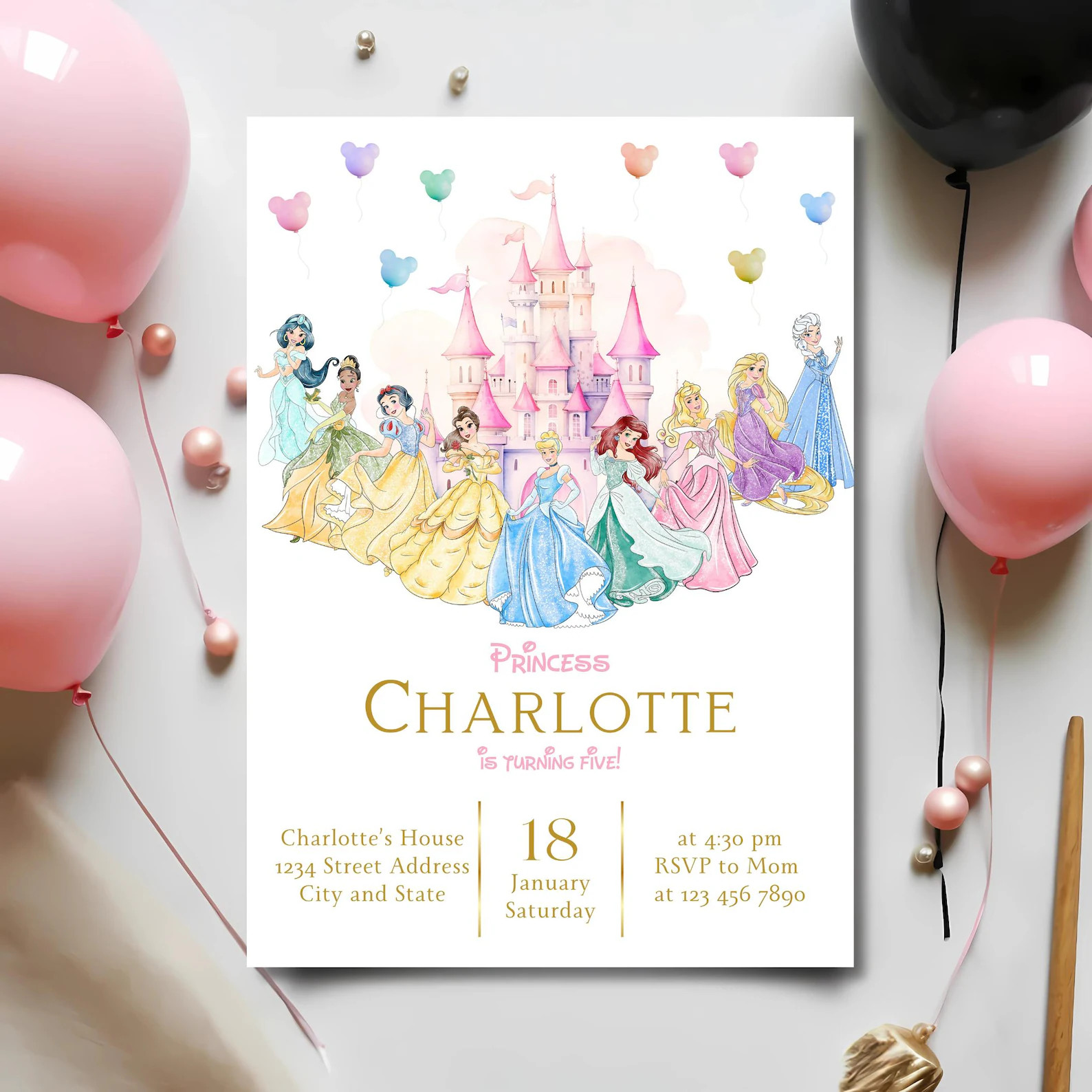 Watercolor Royal Princess Magical Birthday Party Invite, Editable Digital Template, Instant Downl... | Etsy (US)