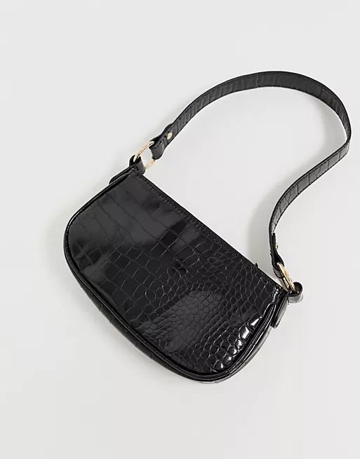 ASOS DESIGN croc effect 90s shoulder bag in black | ASOS | ASOS (Global)
