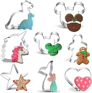 Bonropin Cookie Cutter for Kids,Mermaid Mouse Unicorn Dinosaur Gingerbread Men Heart Star Shapes ... | Amazon (US)