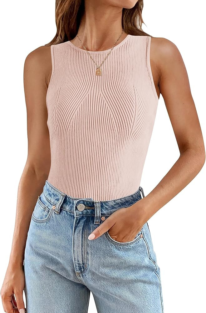 ZESICA Womens 2026 Ribbed Tank Tops Summer Sleeveless High Neck Casual Slim Fitted Basic Knit Shi... | Amazon (US)
