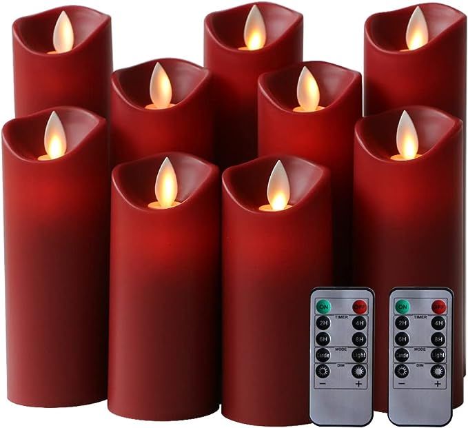 Kitch Aroma Red flameless Candles, Red Candles Battery Operated LED Pillar Candles with Moving Fl... | Amazon (US)