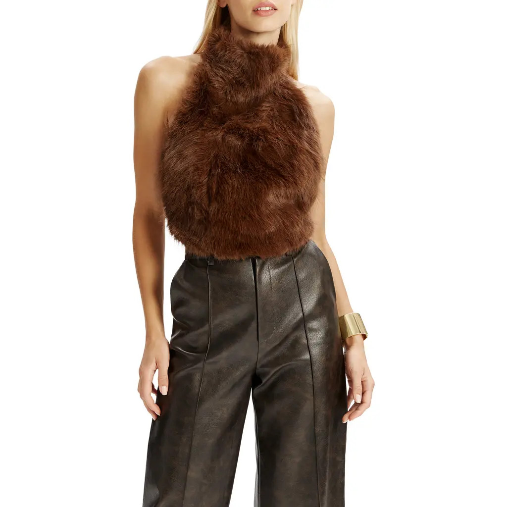 Bardot Juliettta Faux Fur Halter Top in Chocolate at Nordstrom, Size 6 | Nordstrom