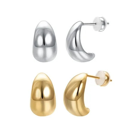 Yoursfs Chunky Gold Hoop Earrings For Women 2 Pair Dupe Earrings Waterdrop Stud Earring Set 925 Sterling Silver Yellow Gold Plated | Walmart (US)