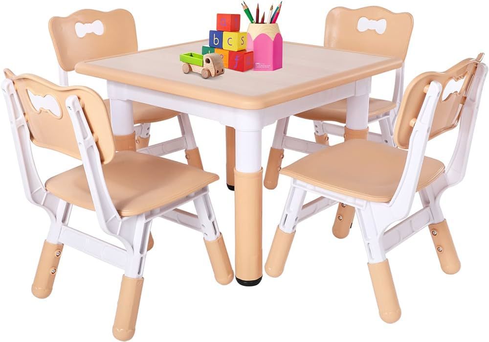 FUNLIO Kids Table and 4 Chairs Set, Height Adjustable Toddler Table and Chair Set for Ages 3-8, E... | Amazon (US)