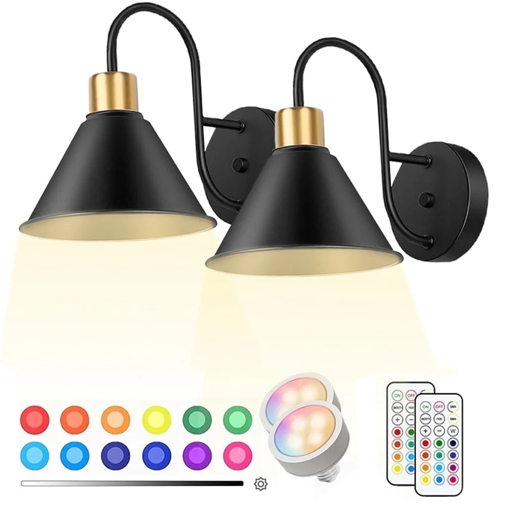 Jercoda 2 pack LED Battery Operated Wireless Wall Sconces with Remote Control, Arm Wall Lights, I... | Walmart (US)