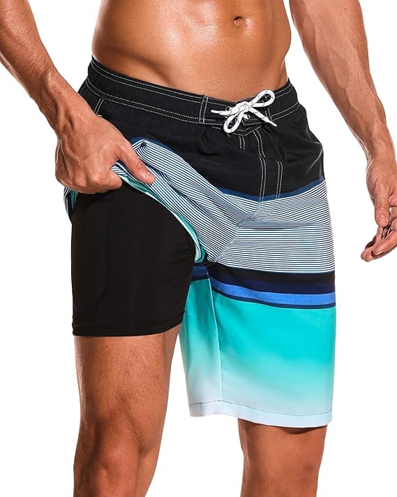 SILKWORLD Mens Swim Trunks with Compression Liner 9" Beach Board Shorts Men 2 in 1 Quick Dry Bath... | Amazon (US)