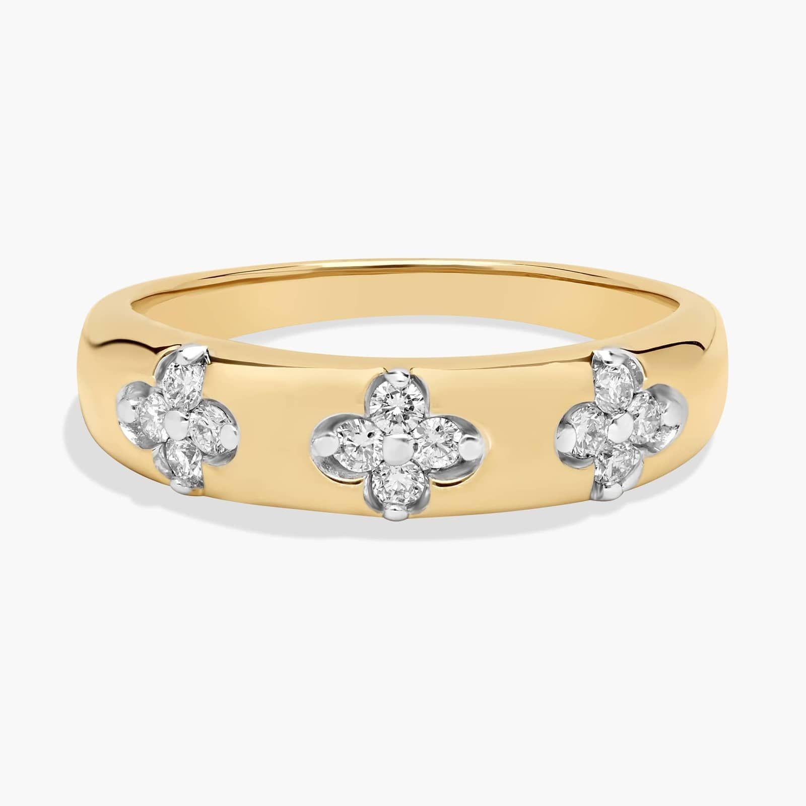 Diamond Flower Trio Fashion Band In 14k Yellow Gold (1/5 ct. tw.) | Blue Nile
