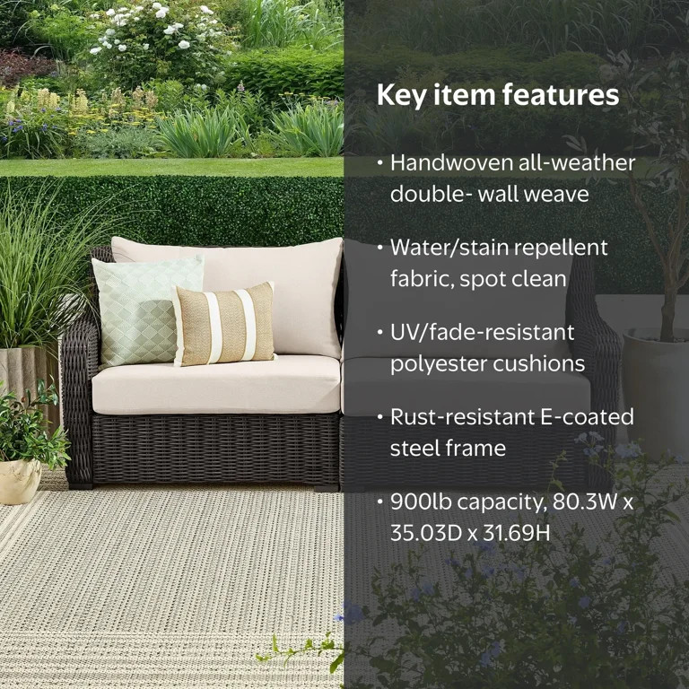 Better Homes & Gardens Bellamy Sofa, Dark Brown Wicker/Cream Cushions | Walmart (US)