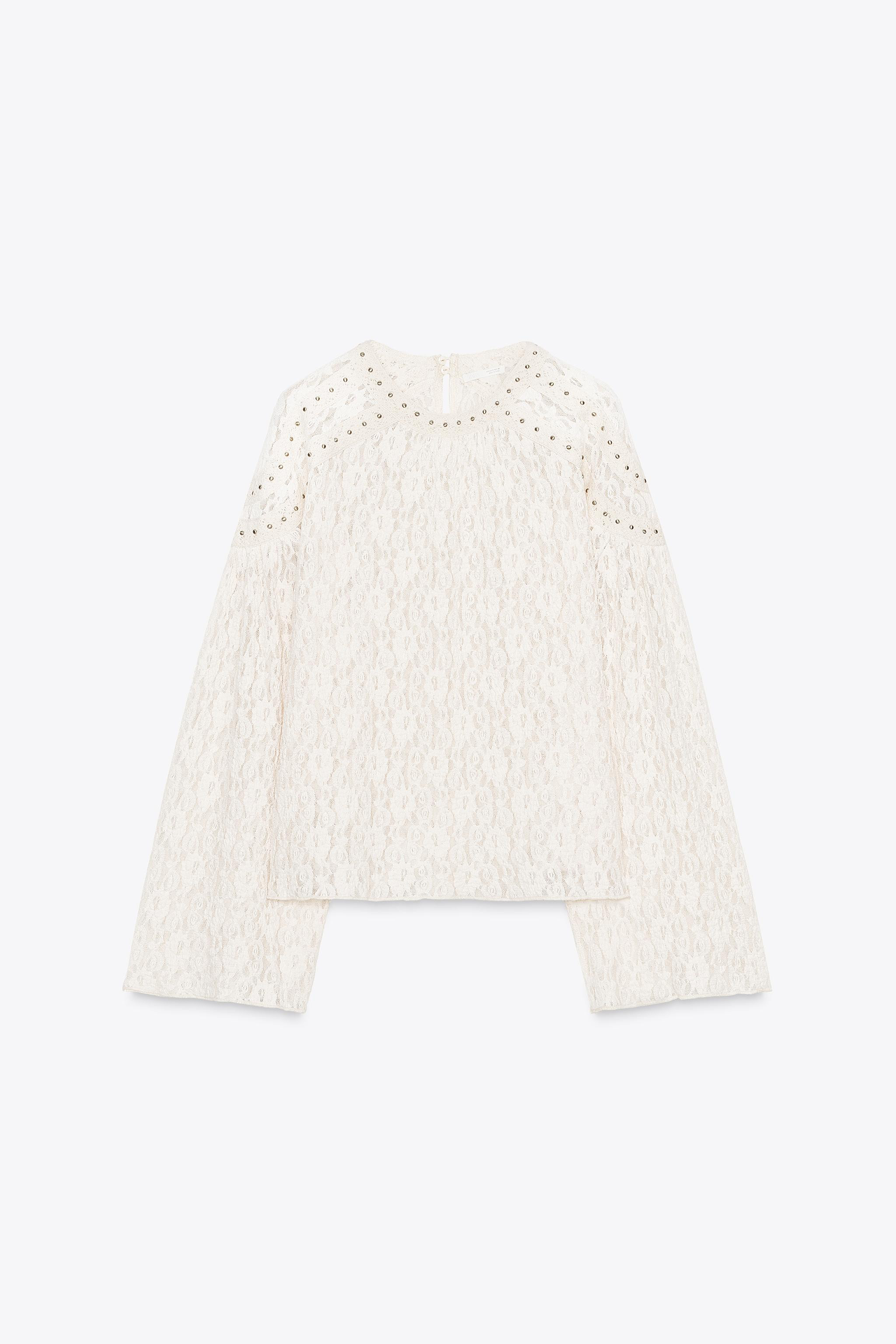 STUDDED LACE TOP | Zara US