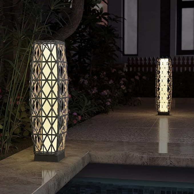 Grand patio Outdoor Solar-Powered Woven Resin Wicker Lantern Floor Lamp, Decoration for Deck, Gar... | Amazon (US)