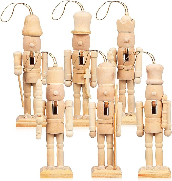 Didiseaon Decor 6Pcs Unfinished Nutcracker Figures Christmas Wooden Paintable Nutcracker Figurine... | Amazon (US)