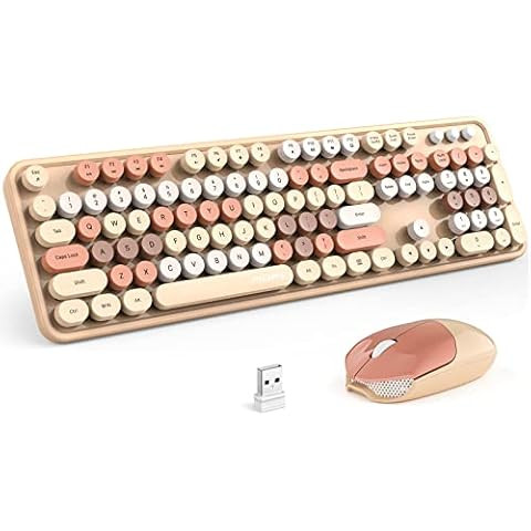 KNOWSQT Wireless Keyboard and Mouse Combo, MilkTea 104 Keys Full-Sized 2.4 GHz Round Keycap Color... | Amazon (US)