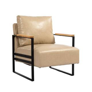 Set of 1, Urban Retreat Faux Leather Armchair Perfect for Modern Living Spaces - Beige | The Home Depot