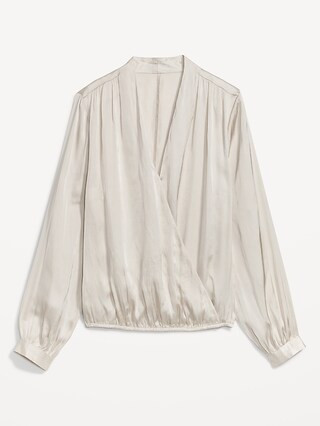 Cross-Front Satin Long-Sleeve Blouse for Women | Old Navy (US)