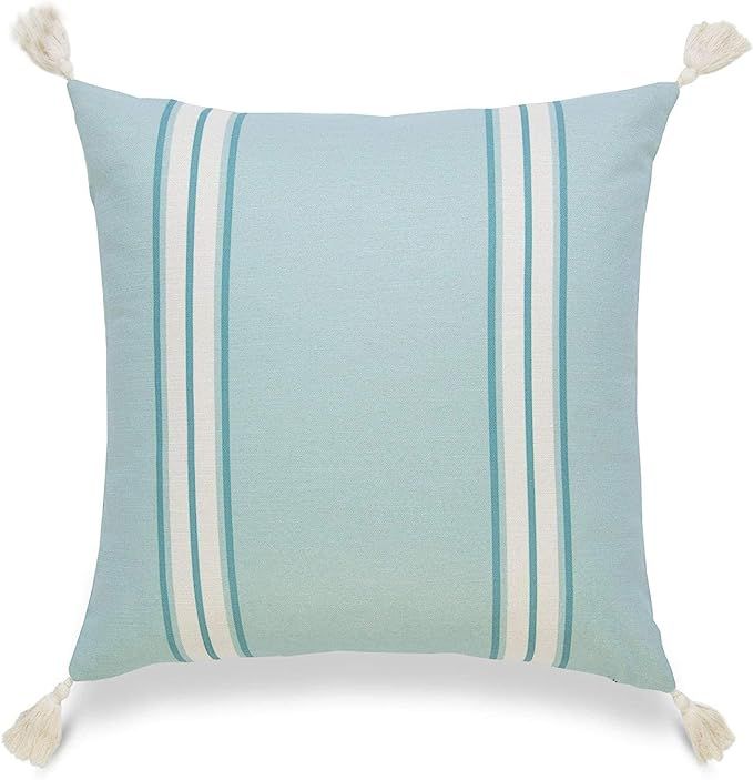 Hofdeco Coastal Decorative Throw Pillow Cover ONLY, for Couch, Sofa, or Bed, Light Aqua Striped T... | Amazon (US)