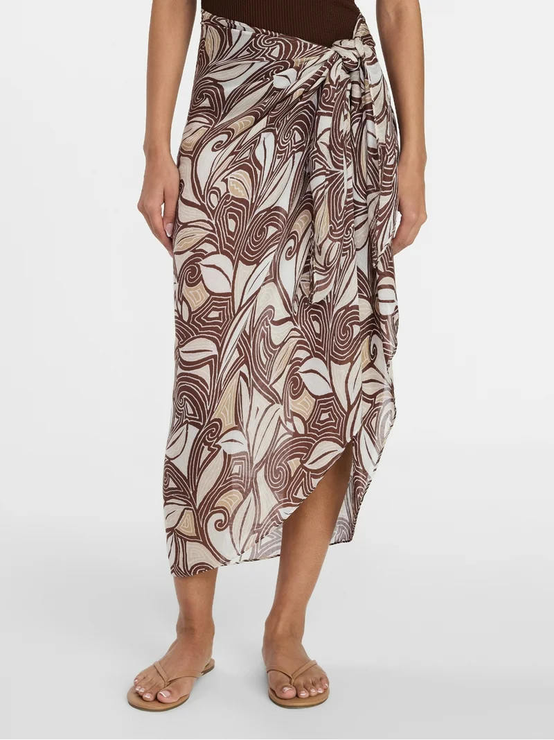 Time and Tru Women's Printed Pareo, One Size, Swirling Paisley Brown | Walmart (US)