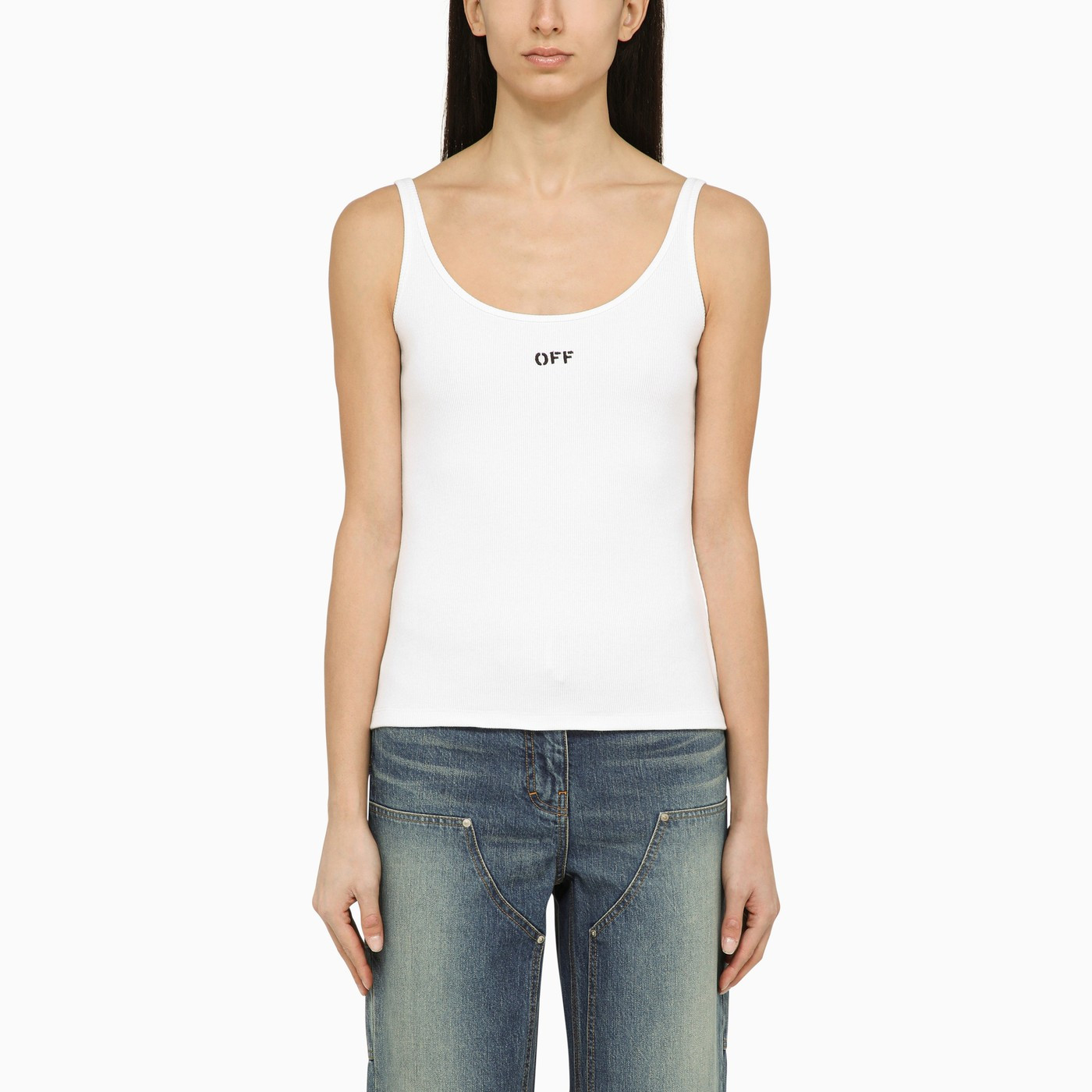 White cotton tank top with logo | The Double F