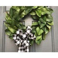 Farmhouse bow buffalo plaid bow wreath bow black and white plaid bow magnolia wreath bow | Etsy (US)