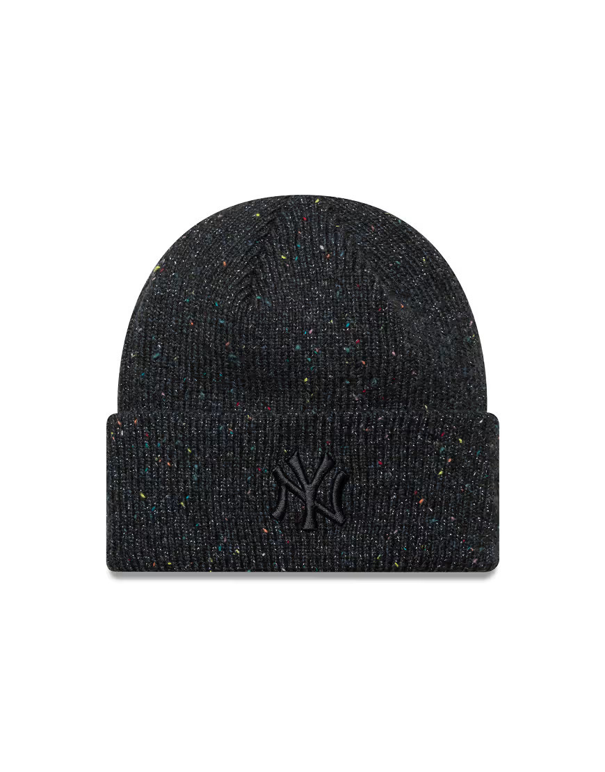 New Era Womens NY Yankees metallic knit wide cuff beanie in black | ASOS (Global)