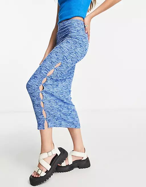 Topshop splice cut out space dye jersey midi skirt in blue | ASOS (Global)