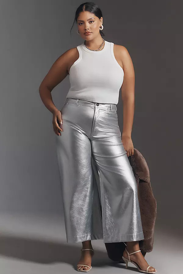 The Ettie High-Rise Crop Wide-Leg Pants by Maeve: Metallic Faux-Leather Edition | Anthropologie (US)