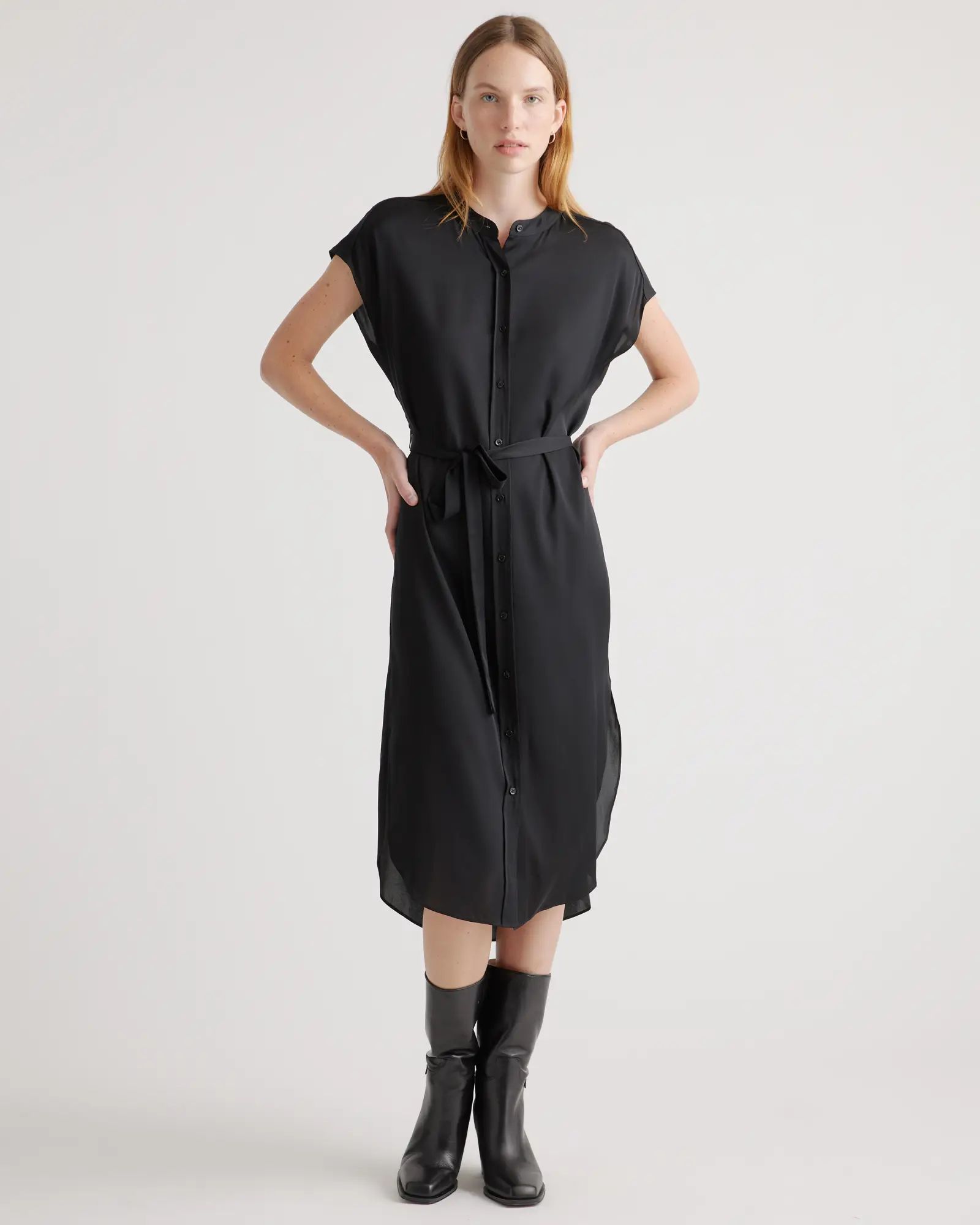 Washable Stretch Silk Midi Shirt Dress | Quince
