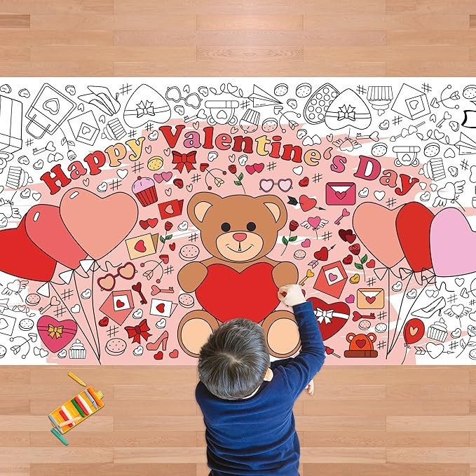 Valentines Giant Coloring Poster/Tablecloth-Valentines Day Gifts for Kids Classroom School-30 x 7... | Amazon (US)