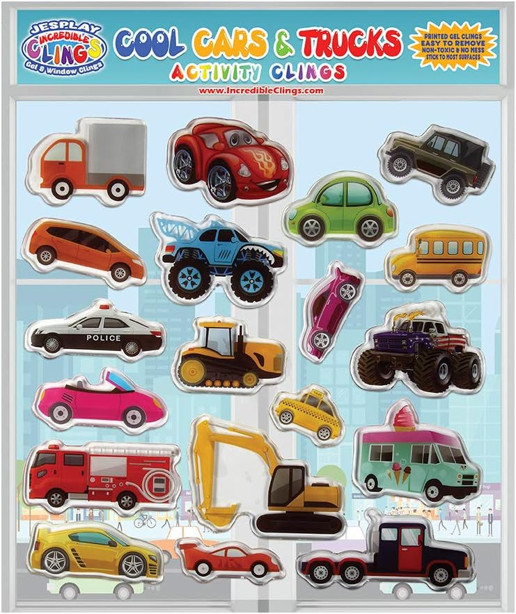 Cars Trucks & Construction Gel Window Clings for Kids - Window Stickers for Toddlers, Monster Tru... | Amazon (US)