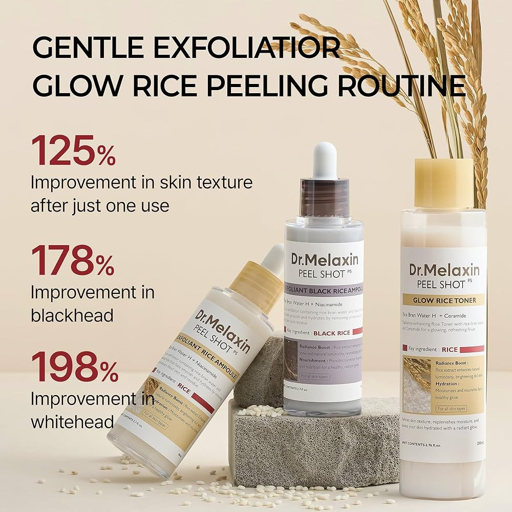 Dr.Melaxin peel shot care set black rice peeling white rice peel shot toner korean skin care cosm... | Amazon (US)