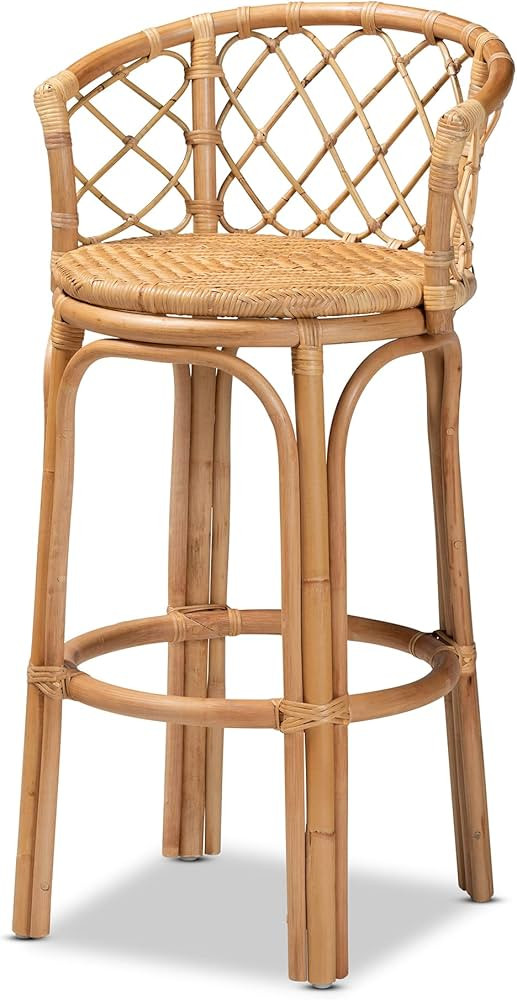 Baxton Studio Orchard Modern Bar Stool Natural Brown Rattan Bar Stool | Amazon (US)
