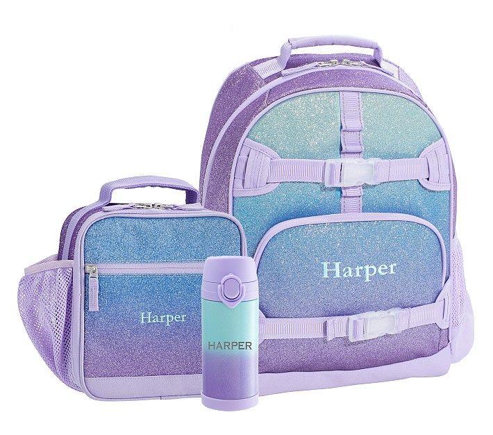 Mackenzie Lavender Aqua Ombre Glitter Backpack & Lunch Bundle, Set Of 3 | Pottery Barn Kids