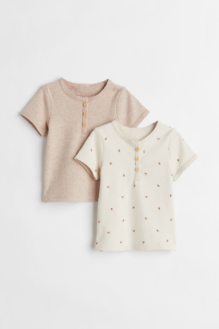 Baby Exclusive. Short-sleeved shirts in soft, ribbed, cotton jersey with a button placket. Scallo... | H&M (US + CA)