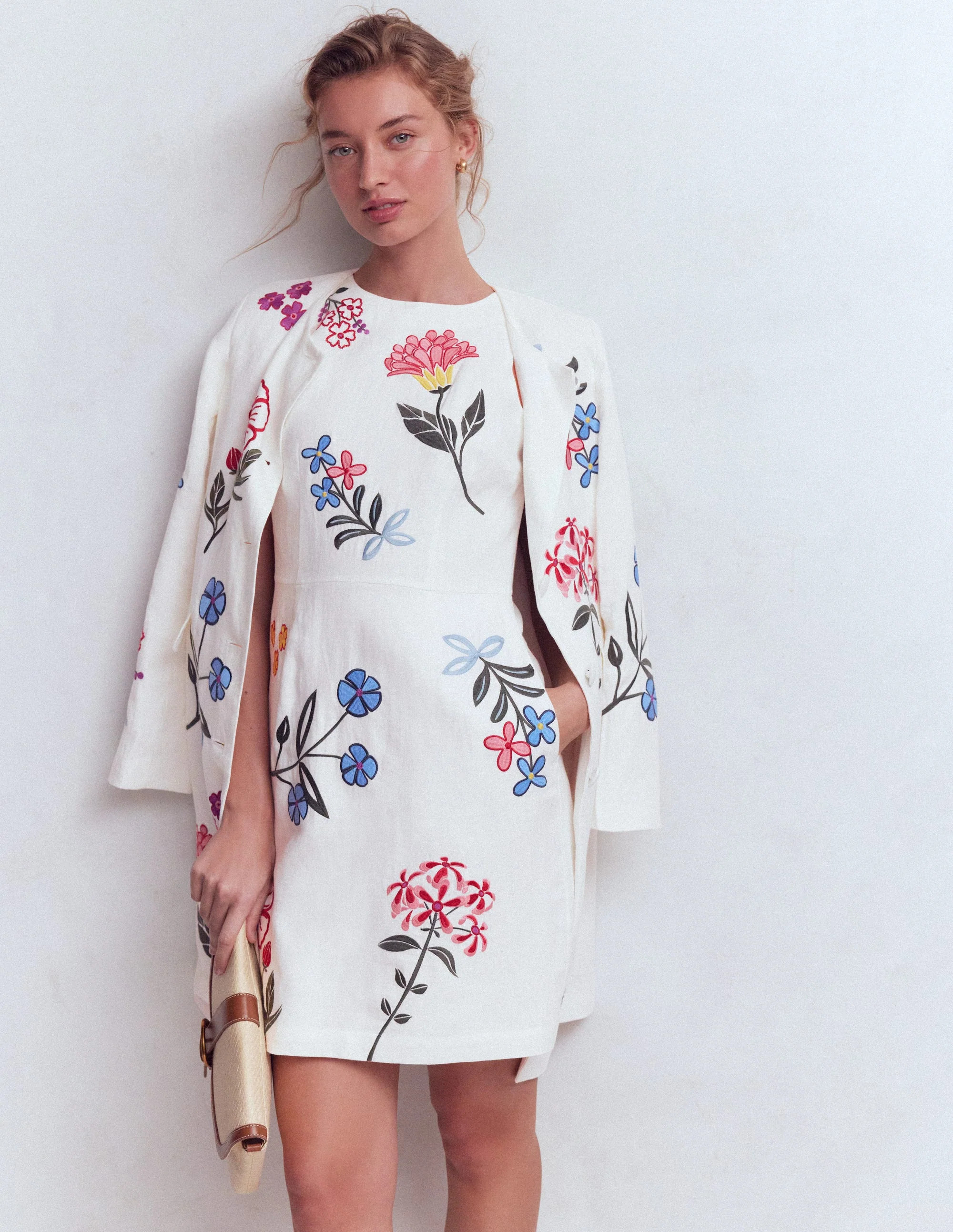 Occasion Short Linen Dress-White Embroidery | Boden (US)