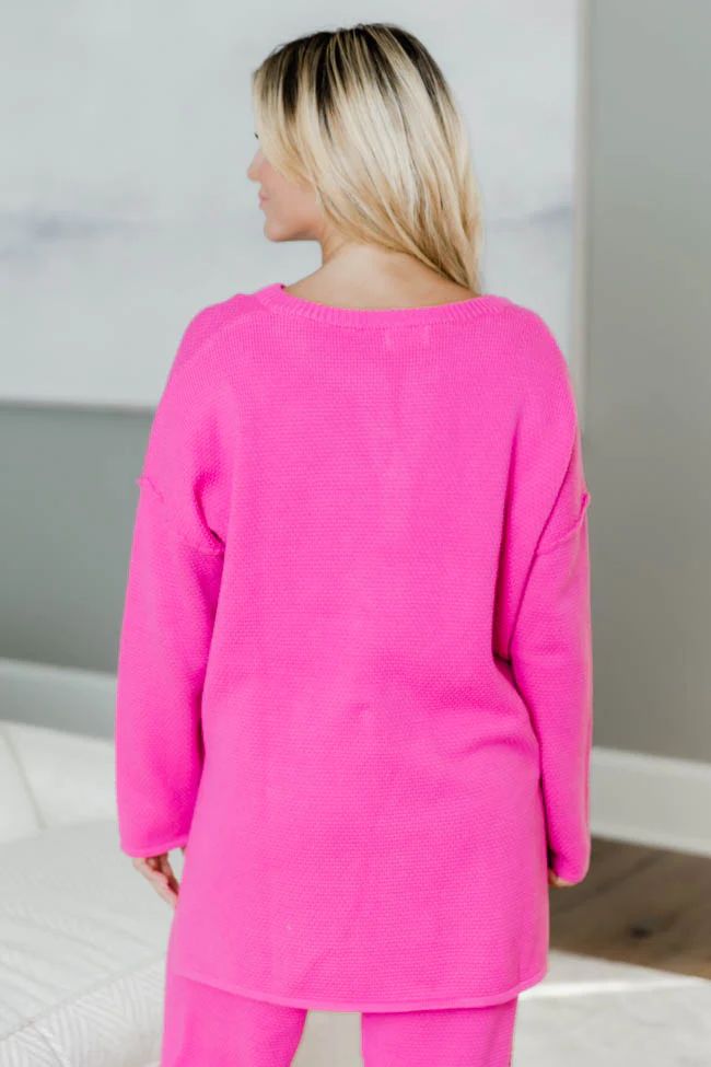 Heartache Song Hot Pink Henley Sweater | Pink Lily