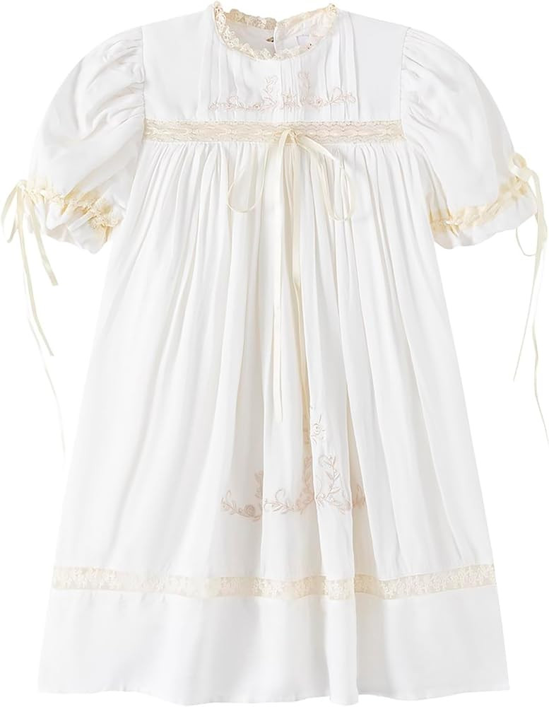 Girl Dress, Embroidered Floral Heirloom, Lace Crew Collar, Puff Sleeve, Cotton Kids Casual Clothi... | Amazon (US)