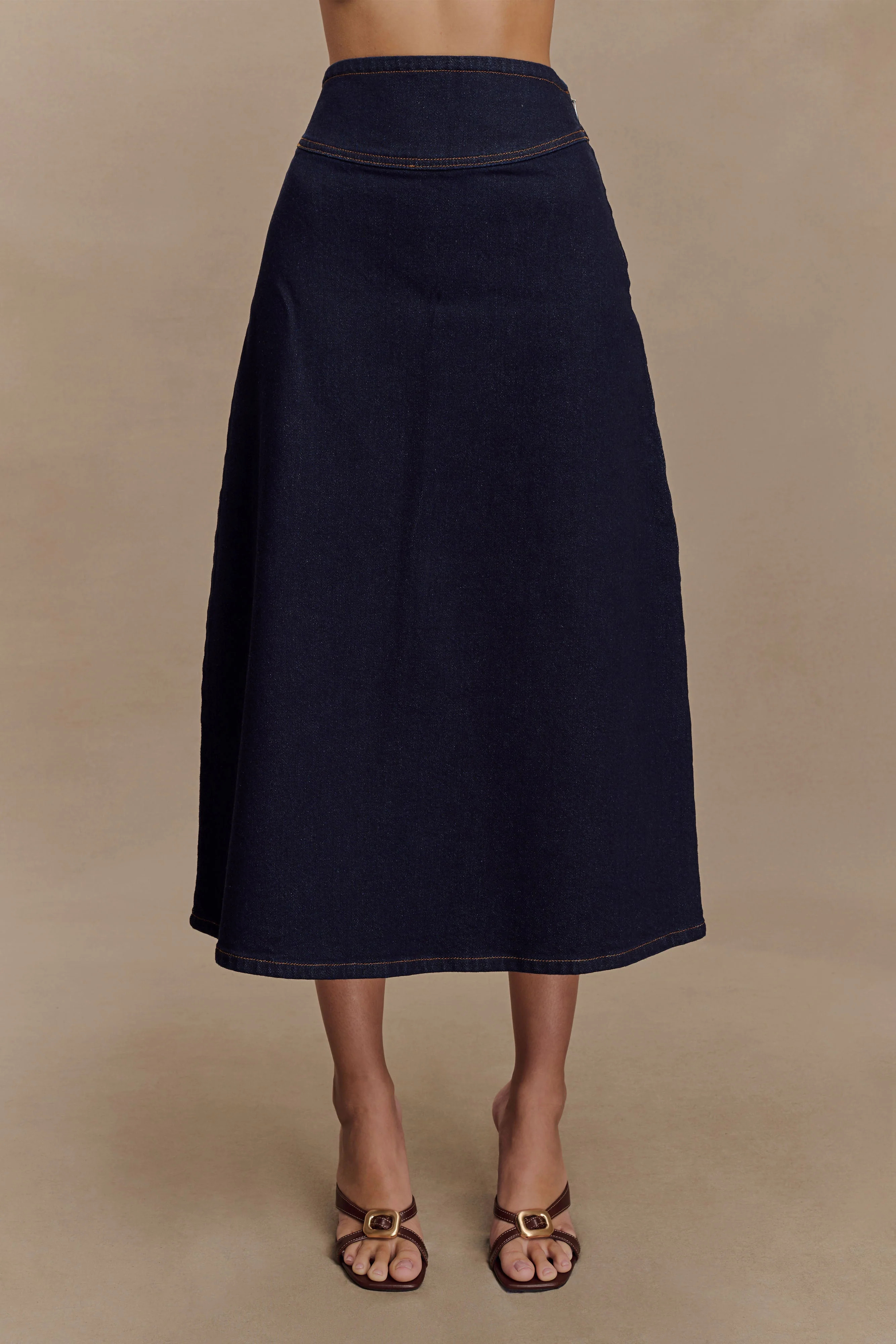 Denim A-Line Midi Skirt - Indigo Blue | MESHKI US