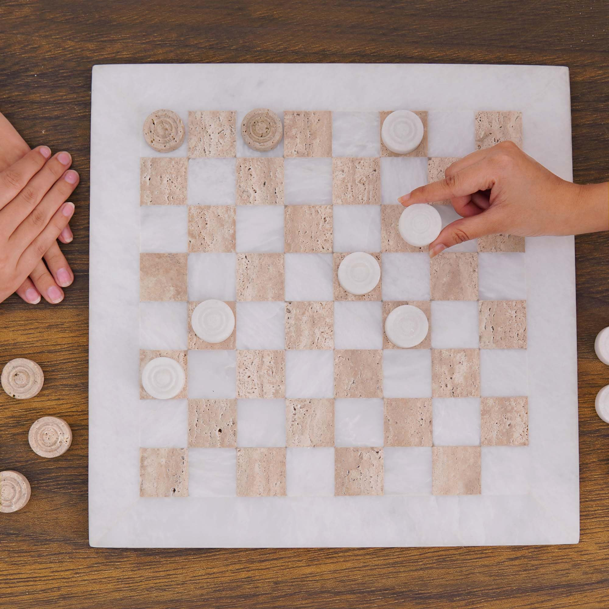 Marble Checkers Set 15 Inches Handmade White and Travertine Checkers Board Game with Checker Pieces - Board Games for Adults, Game Table Accessories, Gifts & Home Décor | Amazon (US)