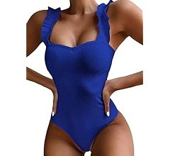 Avanova Women's One Piece Ruffle Strappy Ribbed Swimsuits Tummy Control Swimwear Bathing Suits | Amazon (US)