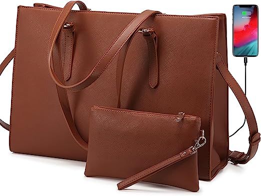 LOVEVOOK Laptop Bag for Women, Fashion Computer Tote Bag Large Capacity Handbag, Leather Shoulder... | Amazon (US)