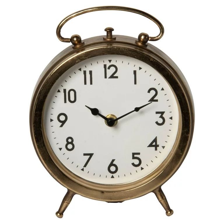 Creative Design 9" Gold and White Distressed Round Standing Table Clock | Walmart (US)