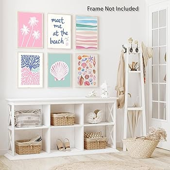 6 Pcs Coastal Beachy Wall Art Tropical Summer Shell Ocean Paintings Prints Posters Trendy Pink Pr... | Amazon (US)
