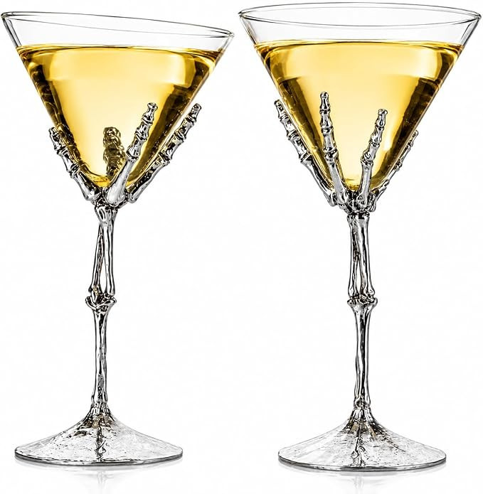 Skeleton Hand Martini Glasses Set Of 2 9 Inch Spooky Halloween Cocktail Bar | Amazon (US)