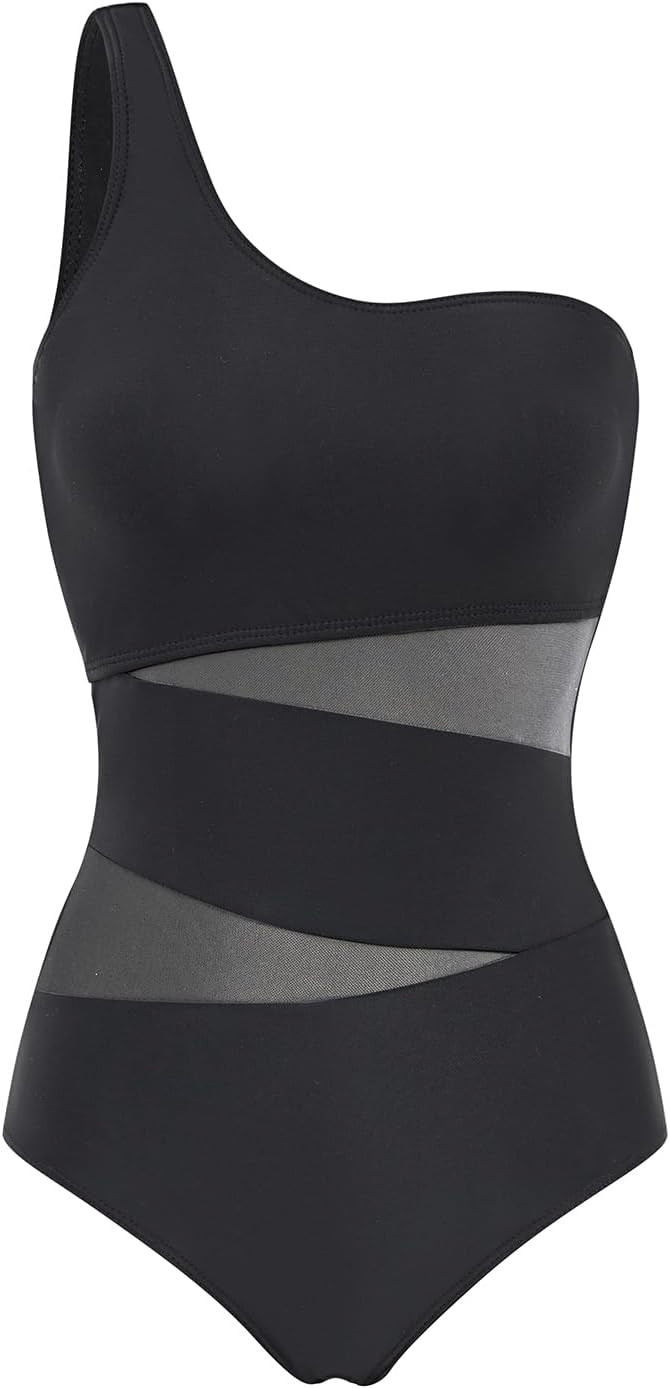 Tempt Me Women One Shoulder One Piece Swimsuits Full Coverage Cutout Mesh Sexy Bathing Suits Tumm... | Amazon (US)