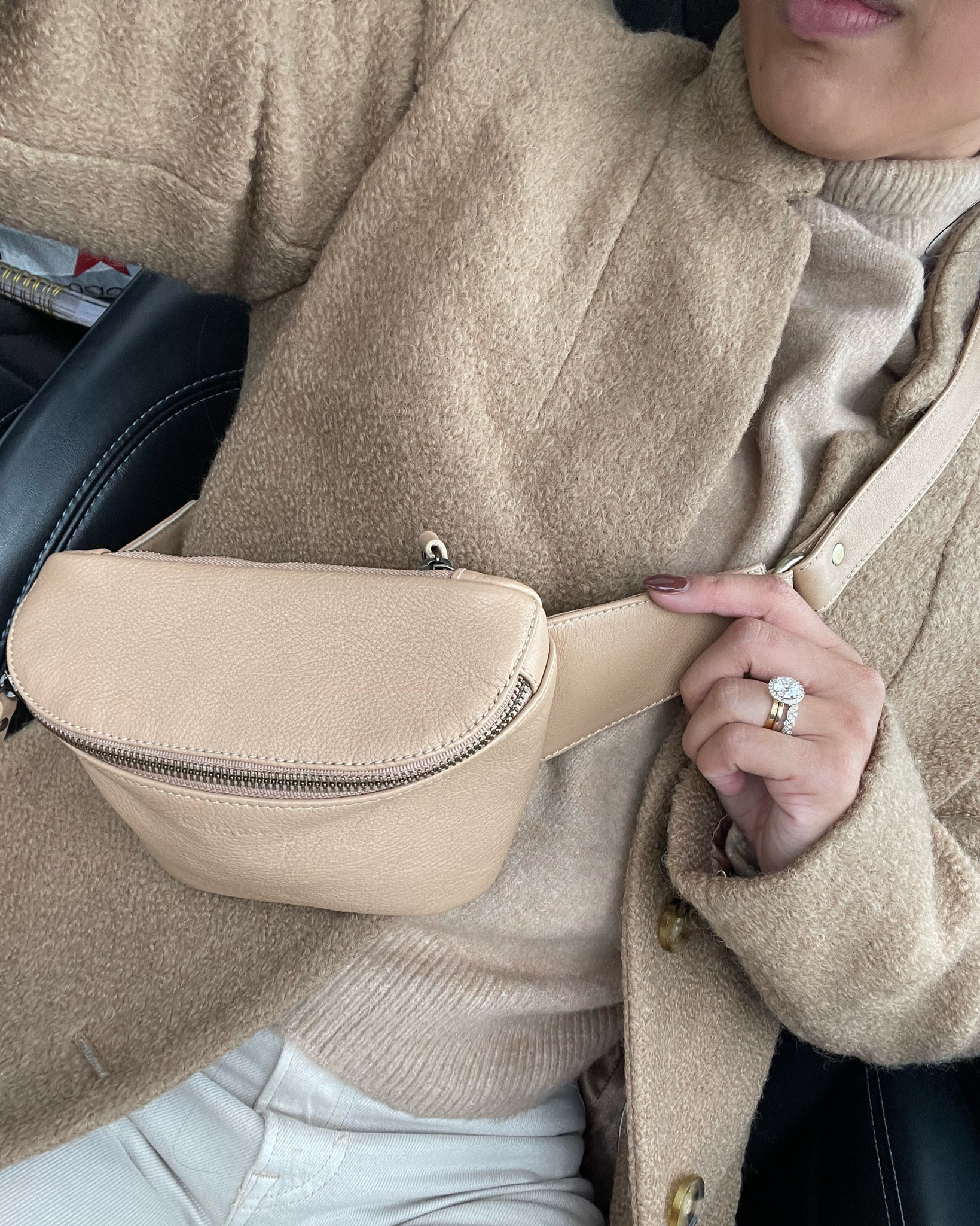 Neutral girl aesthetic feat. Mandrn leather belt bag, Line & Dot sweater, Calvin Klein peacoat #2024style #cleangirlaesthetic #beltbag #sweaterweather #revolve #anthrostyle 

#LTKstyletip #LTKitbag #LTKsalealert