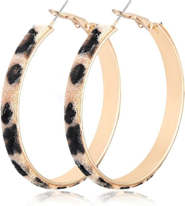 PHALIN Hoop Earrings for Women Leopard Hoop Dangle Earrings Bohemia Statement Circle Earring Stud... | Amazon (US)